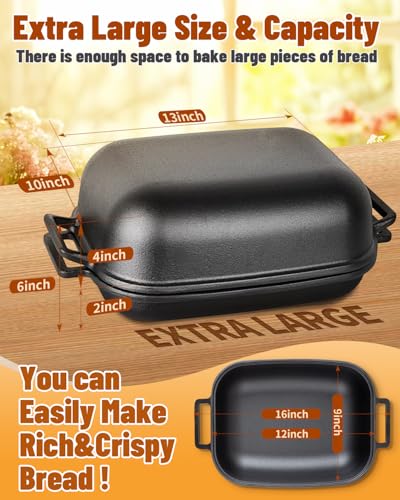 Cloche Loaf Dutch Oven, Pre-Seasoned, 9.5QT, Cast Iron Bread Pan with Lid Q8578