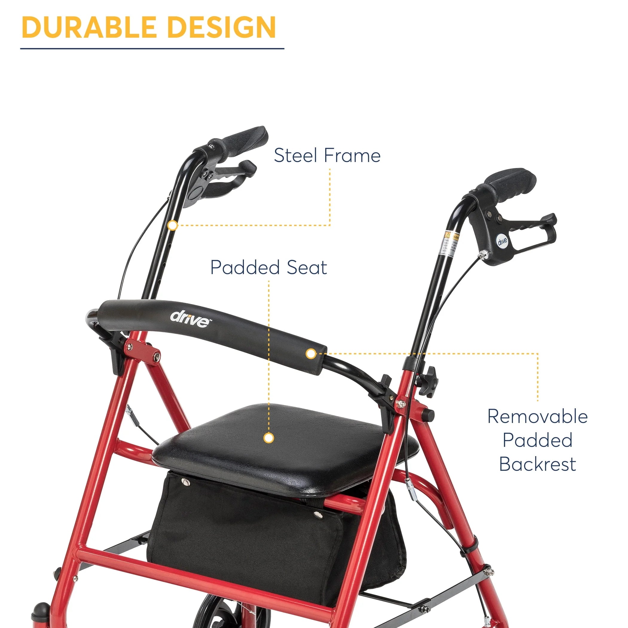 Drive Medical 10257RD-1 4-Wheel Rollator with 7.5 Casters, Red L541594