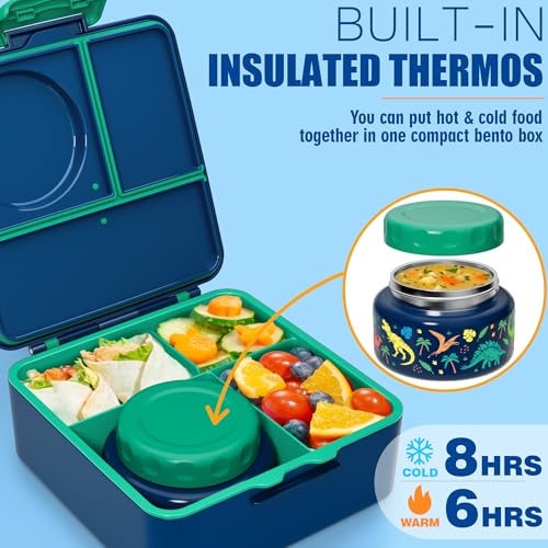 Fimibuke Bento Box for Kids with Thermos, 3-4 Compartment, Leakproof, BPA-Free L195