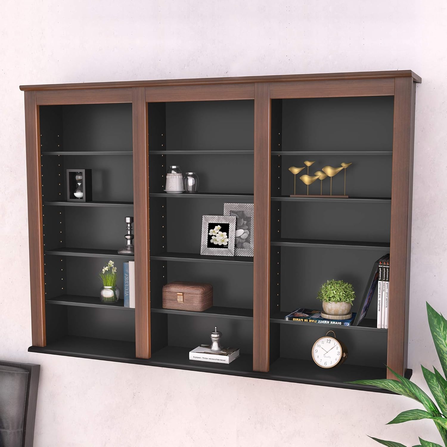 Prepac Triple Wall Mounted Storage Cabinet, Cherry and Black D1602
