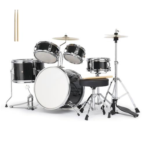Ktaxon 5-Piece Junior Drum Set with Throne, Pedal & Drumsticks, Black Y61267