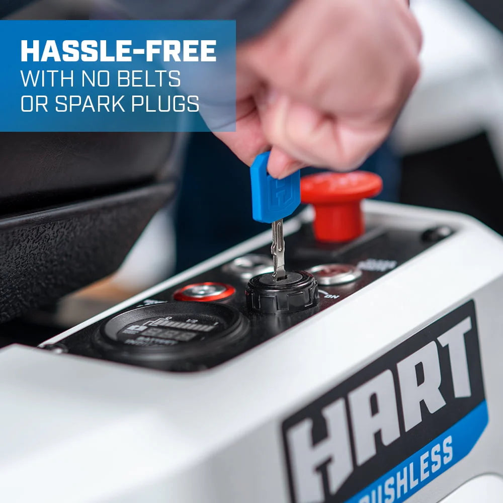 HART 80-Volt 30-inch Lithium-Ion Riding Lawn Mower Kit with Super Charger D621388
