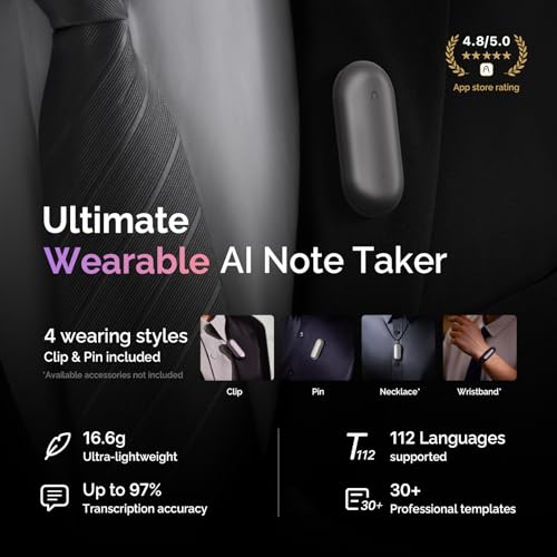 PLAUD NotePin AI Voice Recorder, 64GB, Lunar Silver R2605