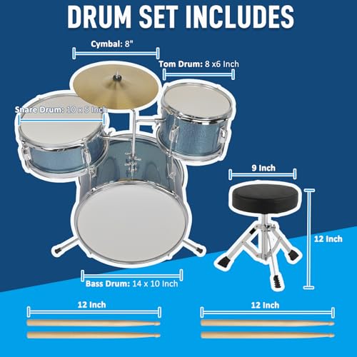 Ktaxon 3-Piece Kids Drum Set with Throne Stool, Pedal & Drumsticks, Black L8657