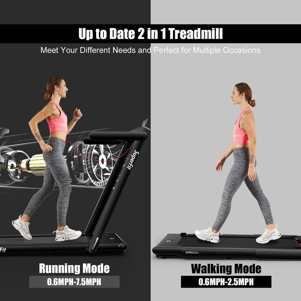 SuperFit 2 in 1 Folding Treadmill with APP Control Speaker Black D991