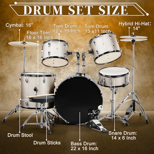 Ktaxon 22 Inch 5-Piece Adult Drum Set with Cymbals and Stool (Blue) G680